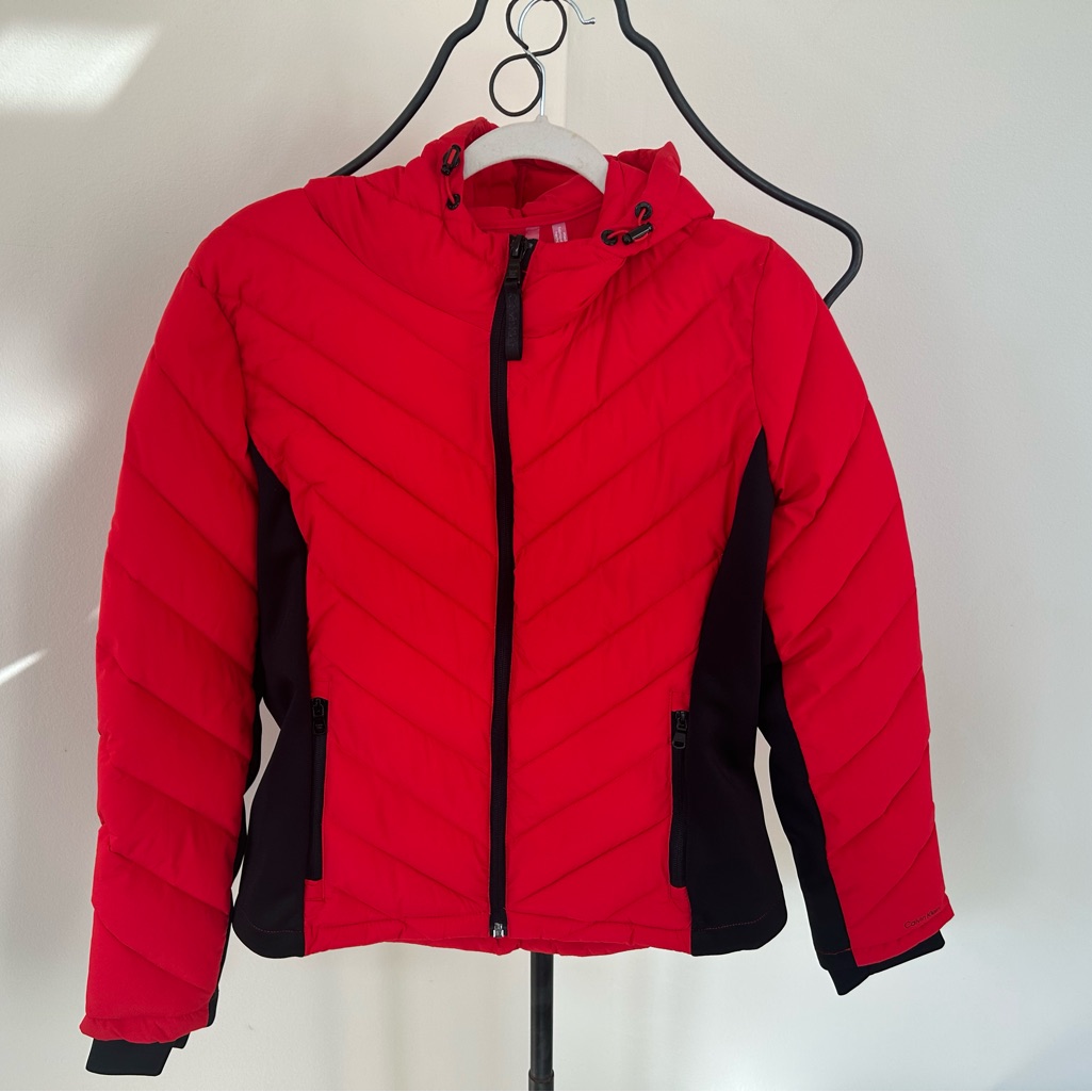 Calvin Klein Red Hooded Puffer Jacket Sz L